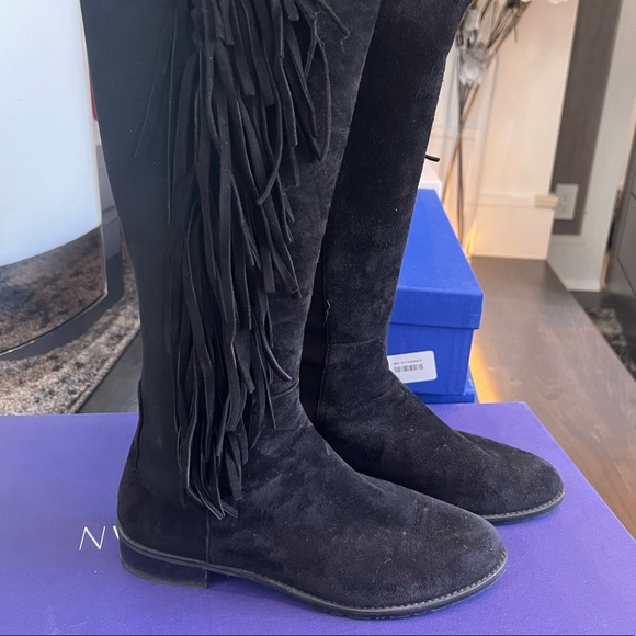 Black Suede Fringe Boots - US 8.5 (M) - Picture 3 of 6